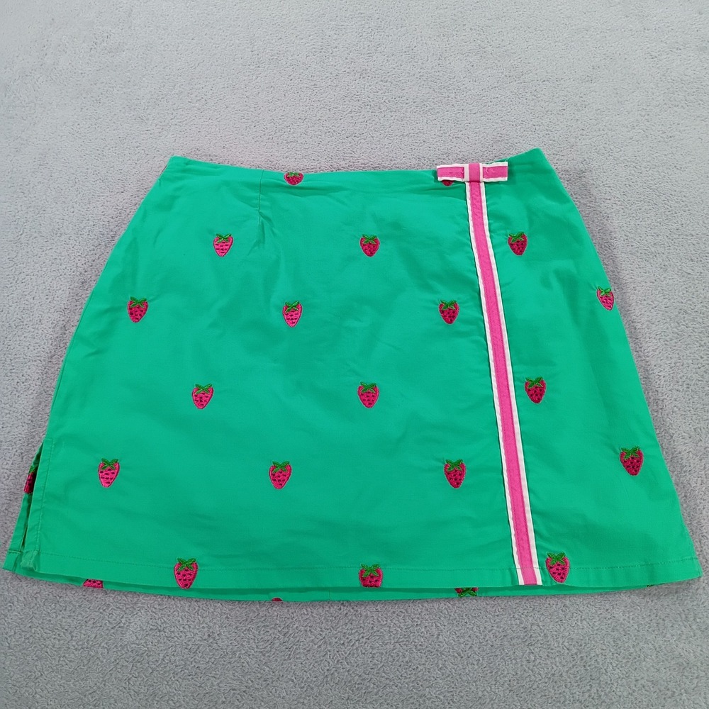 Lilly Pulitzer Womens Skirt Green 0 Strawberry Embroidered Faux Wrap Bow